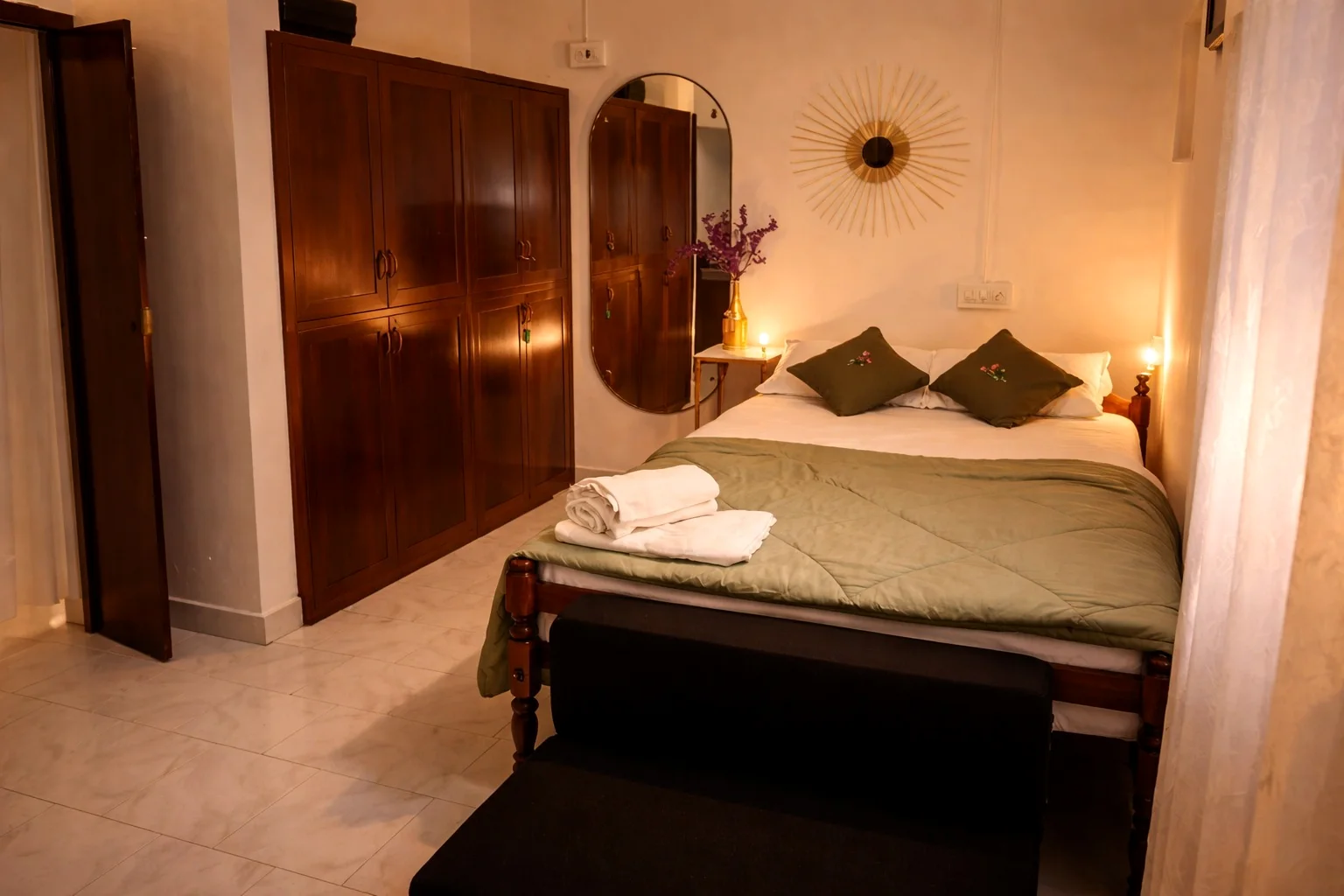 Layanila guest bedroom with green bedding